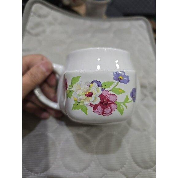Coffee Tea Cup Mug Biscotti Tea Bag Holder Pocket White Floral Taiwan Vintage - Picture 1 of 9
